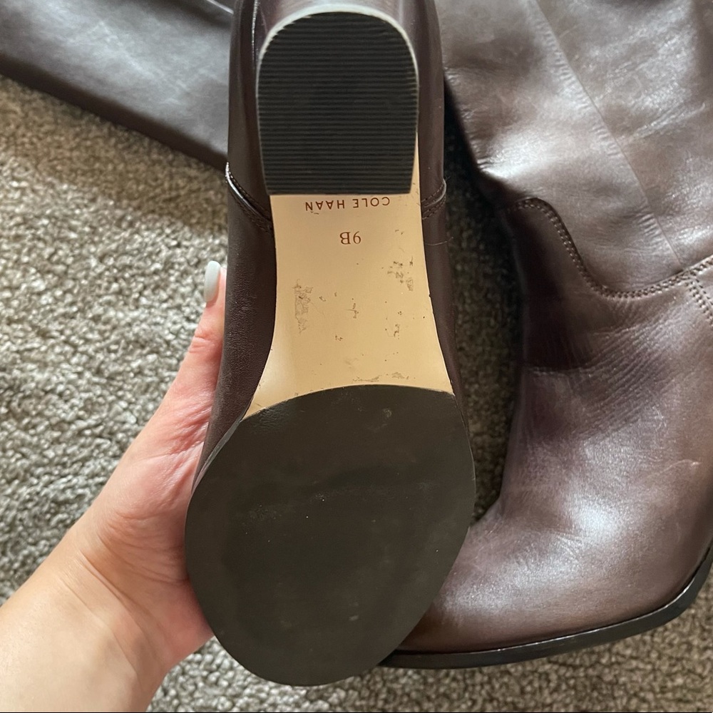Cole Haan Brown Leather Block Heel Boots Size 9 - Picture 4 of 16
